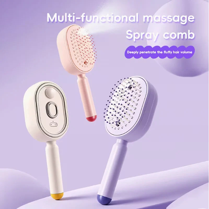 Multifunctional Red Light Spray Massage Comb Hair Care and Anti-Short-Tempered, One-Button Cleaning Tangled Hair and Deeply Nour